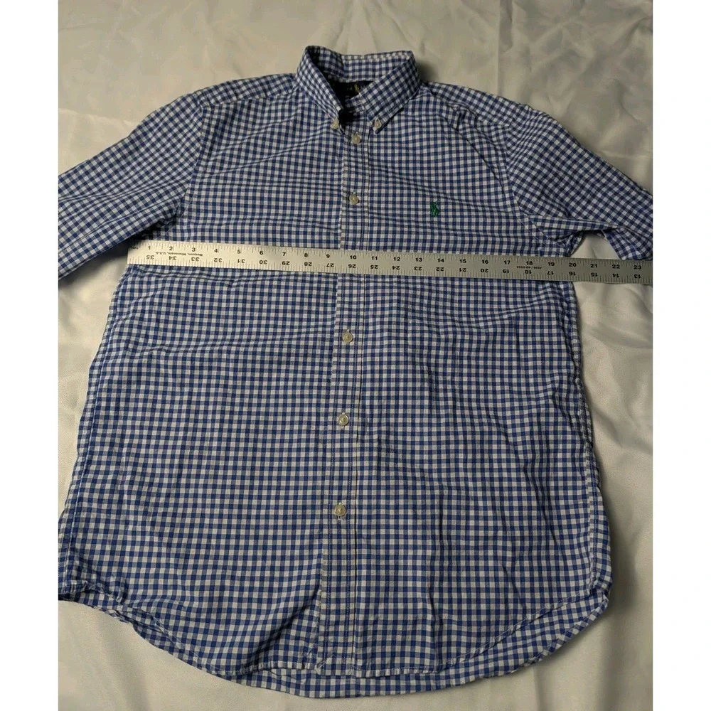 Polo Ralph Lauren Boys 18-20 Blue & White Gingham Button Up Shirt Long Sleeve